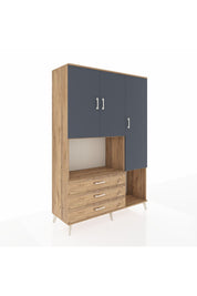 Hyperion Dolap 6 Raflı 3 Çekmeceli 3 Kapaklı 132x44x195 Çam-Antrasit/Çam