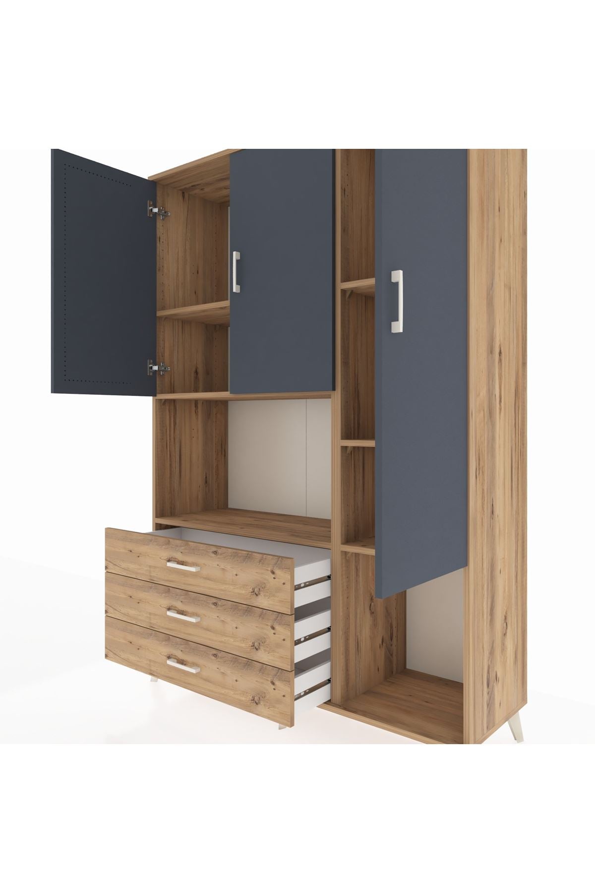 Hyperion Dolap 6 Raflı 3 Çekmeceli 3 Kapaklı 132x44x195 Çam-Antrasit/Çam