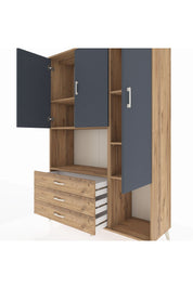 Hyperion Dolap 6 Raflı 3 Çekmeceli 3 Kapaklı 132x44x195 Çam-Antrasit/Çam