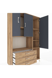 Hyperion Dolap 6 Raflı 3 Çekmeceli 3 Kapaklı 132x44x195 Çam-Antrasit/Çam