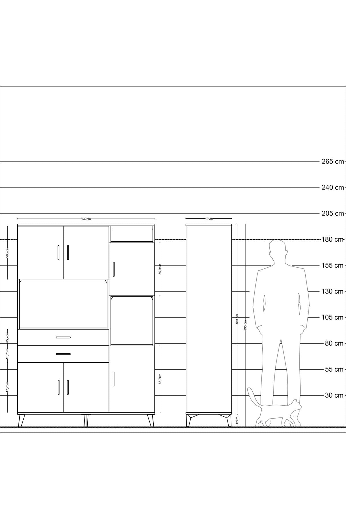 Hyperion Dolap 9 Raflı 2 Çekmeceli 6 Kapaklı 132x44x195 Aytaşı-Çam/Aytaşı