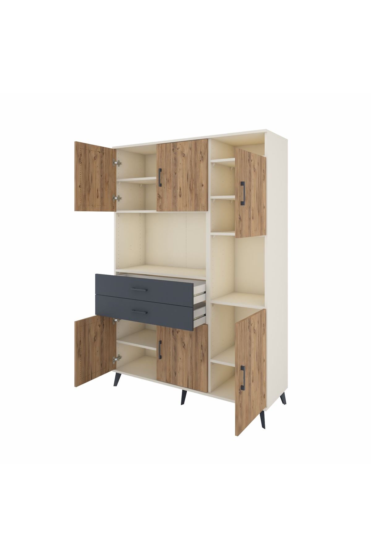 Hyperion Dolap 9 Raflı 2 Çekmeceli 6 Kapaklı 132x44x195 Aytaşı-Çam/Antrasit