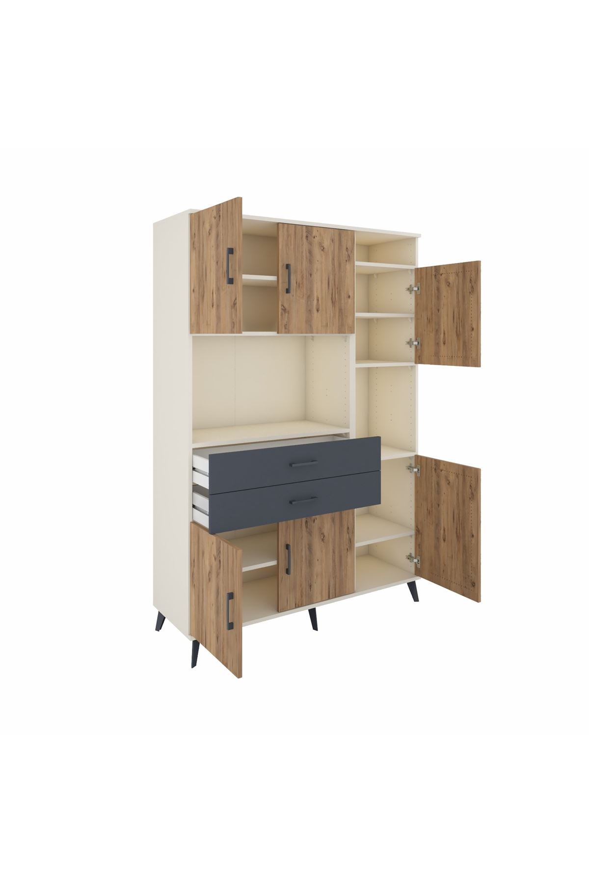 Hyperion Dolap 9 Raflı 2 Çekmeceli 6 Kapaklı 132x44x195 Aytaşı-Çam/Antrasit