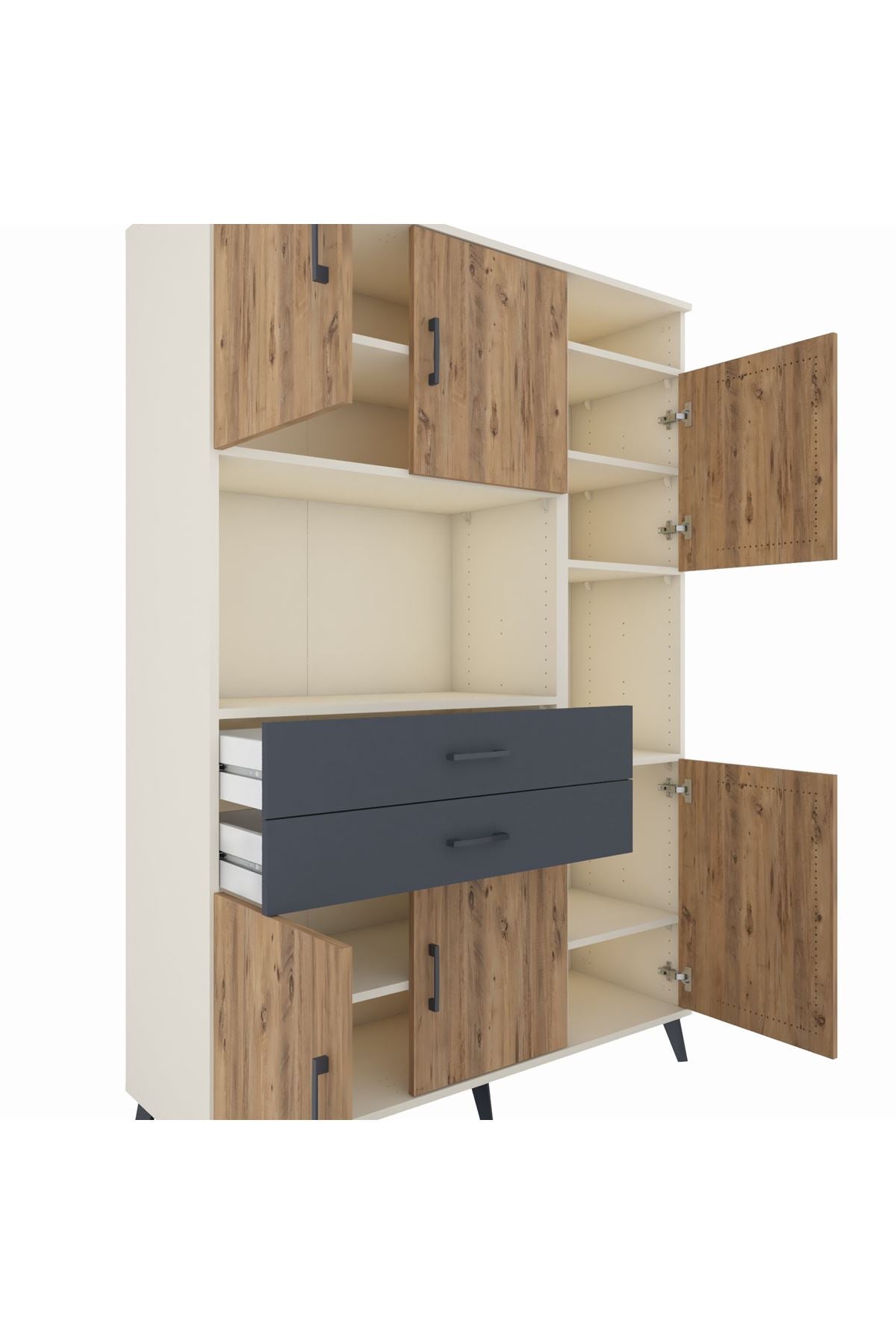 Hyperion Dolap 9 Raflı 2 Çekmeceli 6 Kapaklı 132x44x195 Aytaşı-Çam/Antrasit