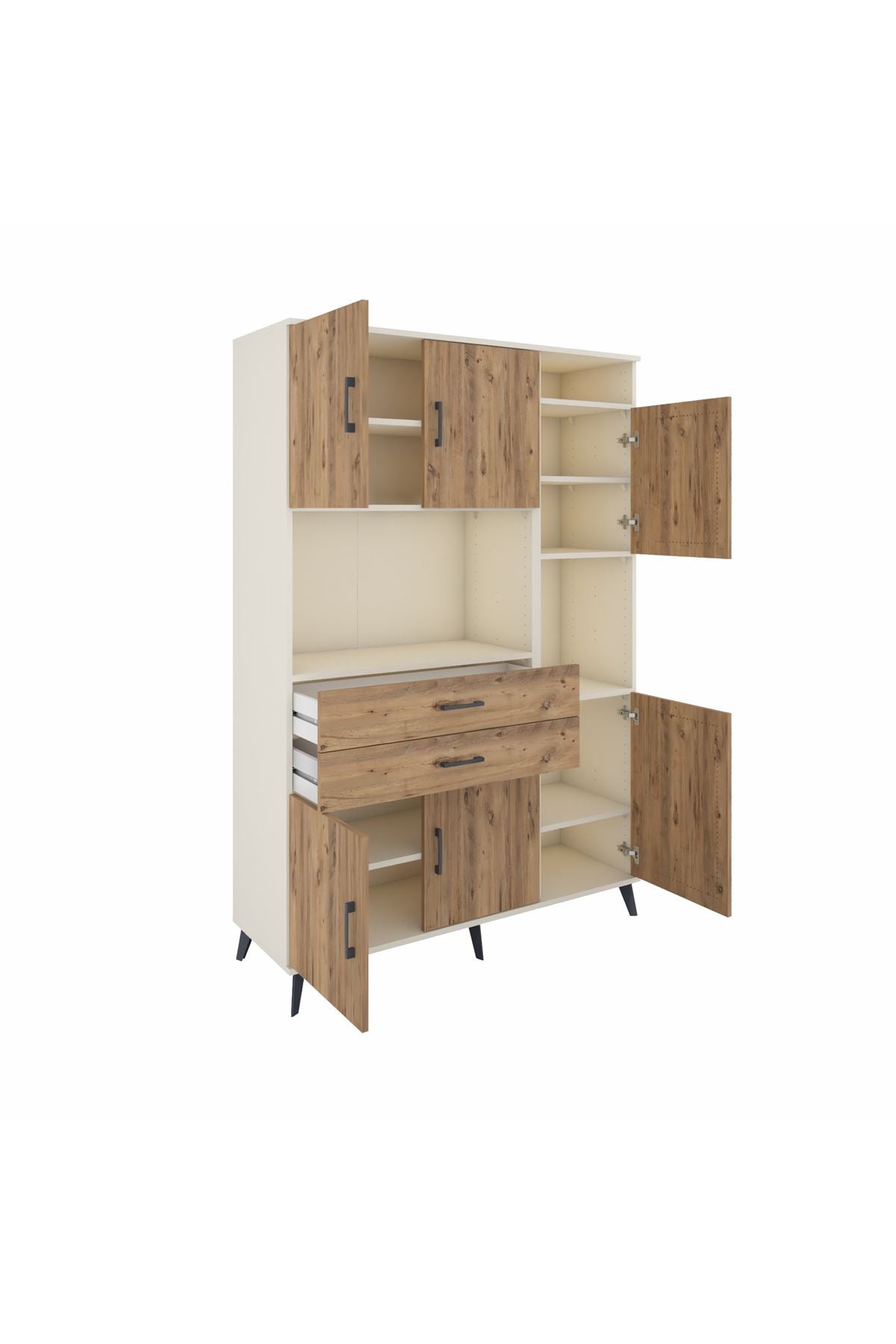 Hyperion Dolap 9 Raflı 2 Çekmeceli 6 Kapaklı 132x44x195 Aytaşı-Çam/Çam