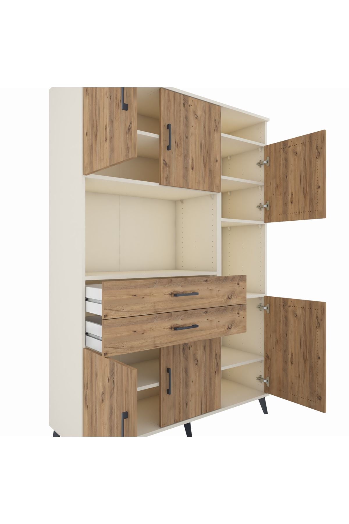 Hyperion Dolap 9 Raflı 2 Çekmeceli 6 Kapaklı 132x44x195 Aytaşı-Çam/Çam