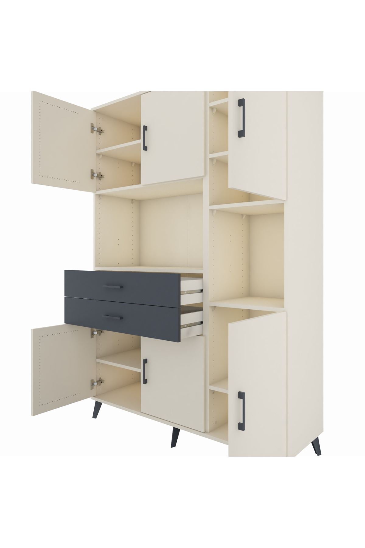 Hyperion Dolap 9 Raflı 2 Çekmeceli 6 Kapaklı 132x44x195 Aytaşı-Aytaşı/Antrasit