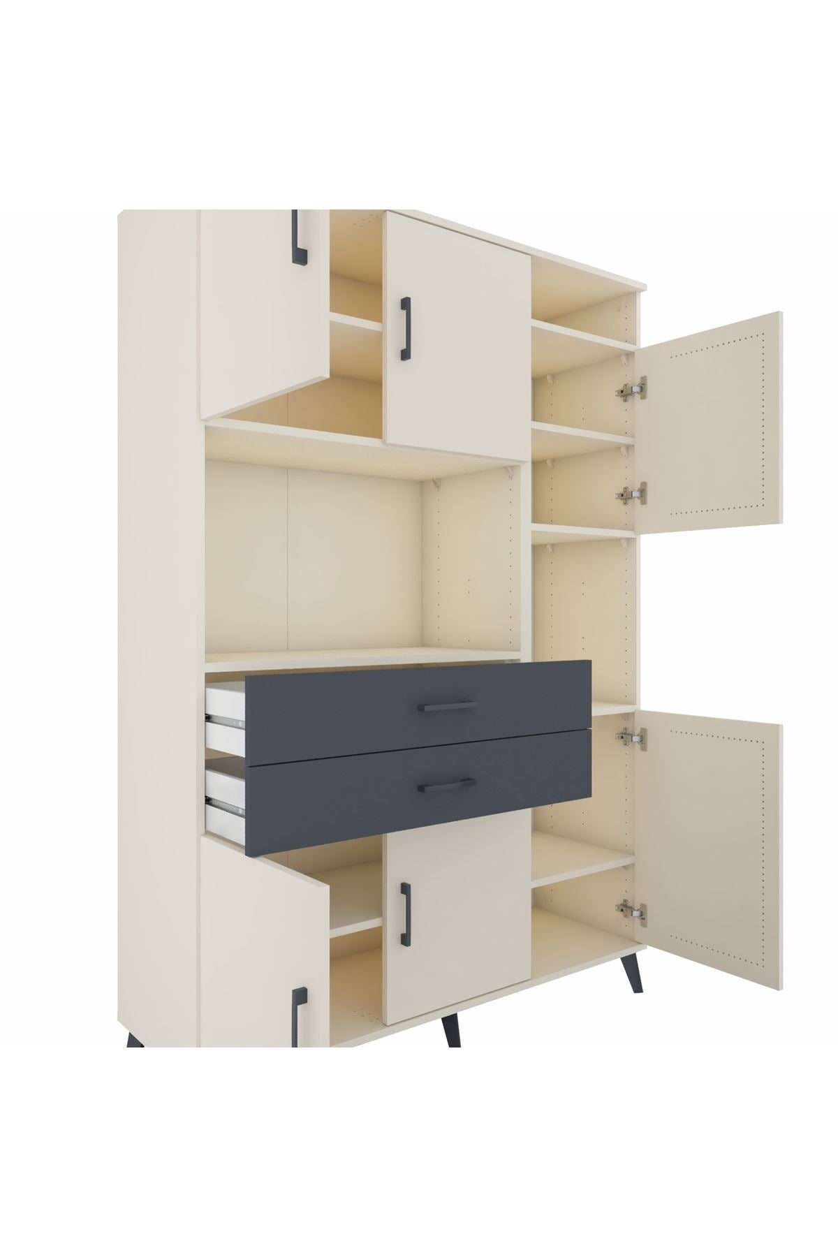 Hyperion Dolap 9 Raflı 2 Çekmeceli 6 Kapaklı 132x44x195 Aytaşı-Aytaşı/Antrasit