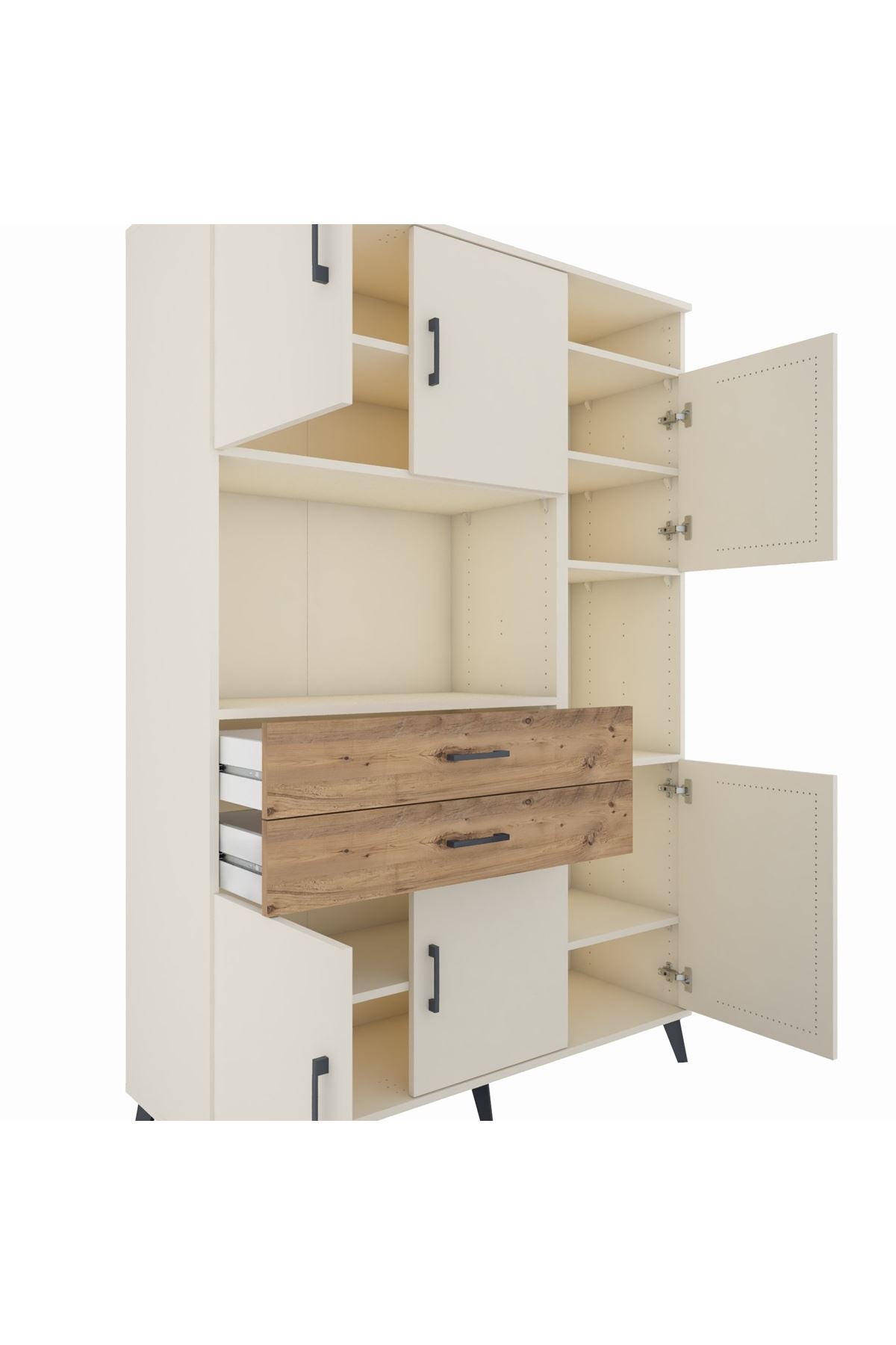 Hyperion Dolap 9 Raflı 2 Çekmeceli 6 Kapaklı 132x44x195 Aytaşı-Aytaşı/Çam