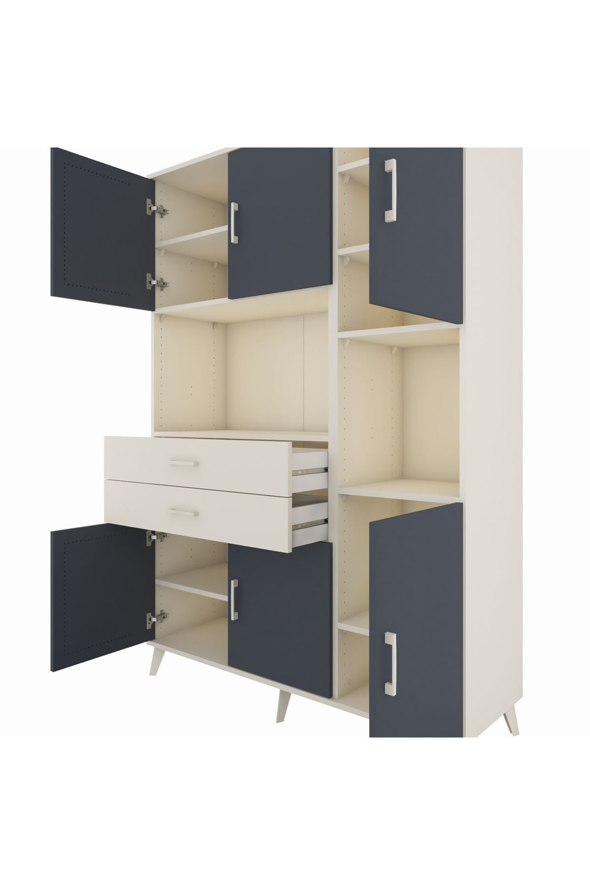 Hyperion Dolap 9 Raflı 2 Çekmeceli 6 Kapaklı 132x44x195 Aytaşı-Antrasit/Aytaşı