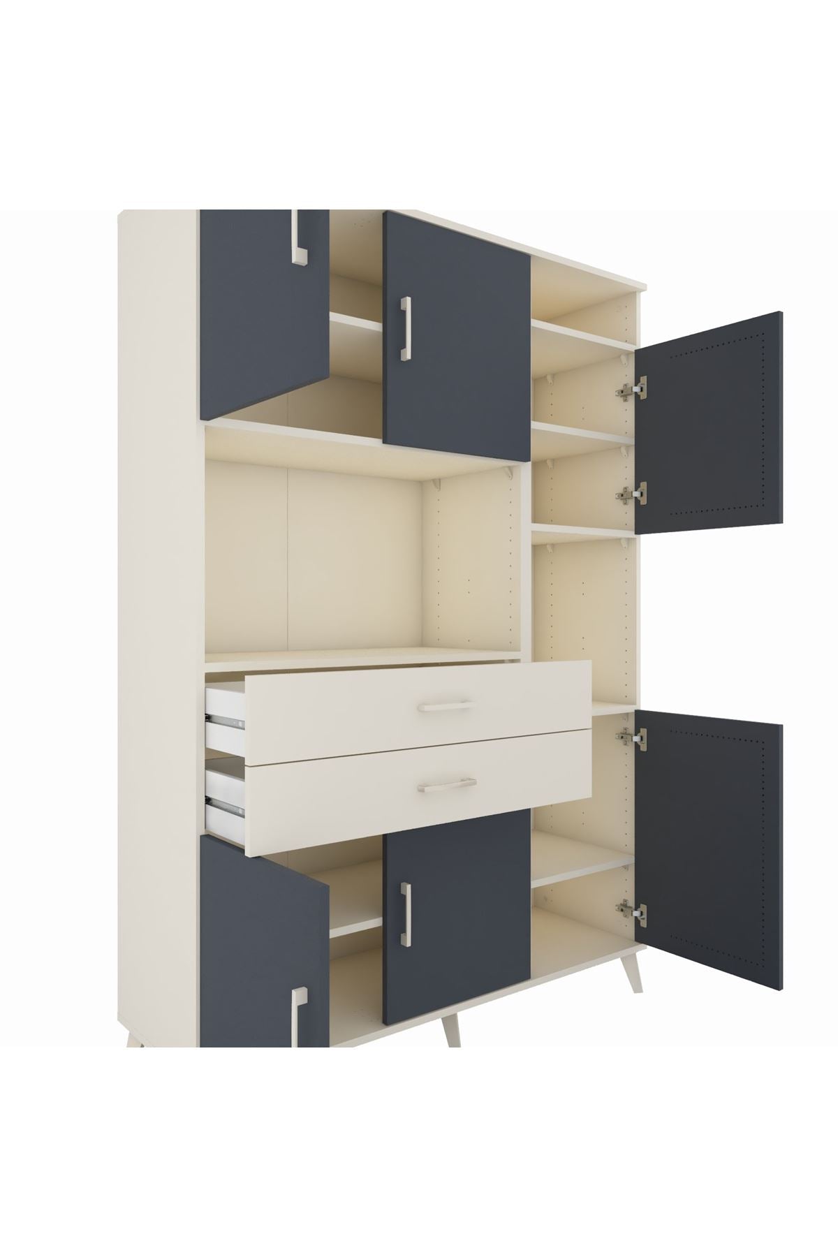 Hyperion Dolap 9 Raflı 2 Çekmeceli 6 Kapaklı 132x44x195 Aytaşı-Antrasit/Aytaşı