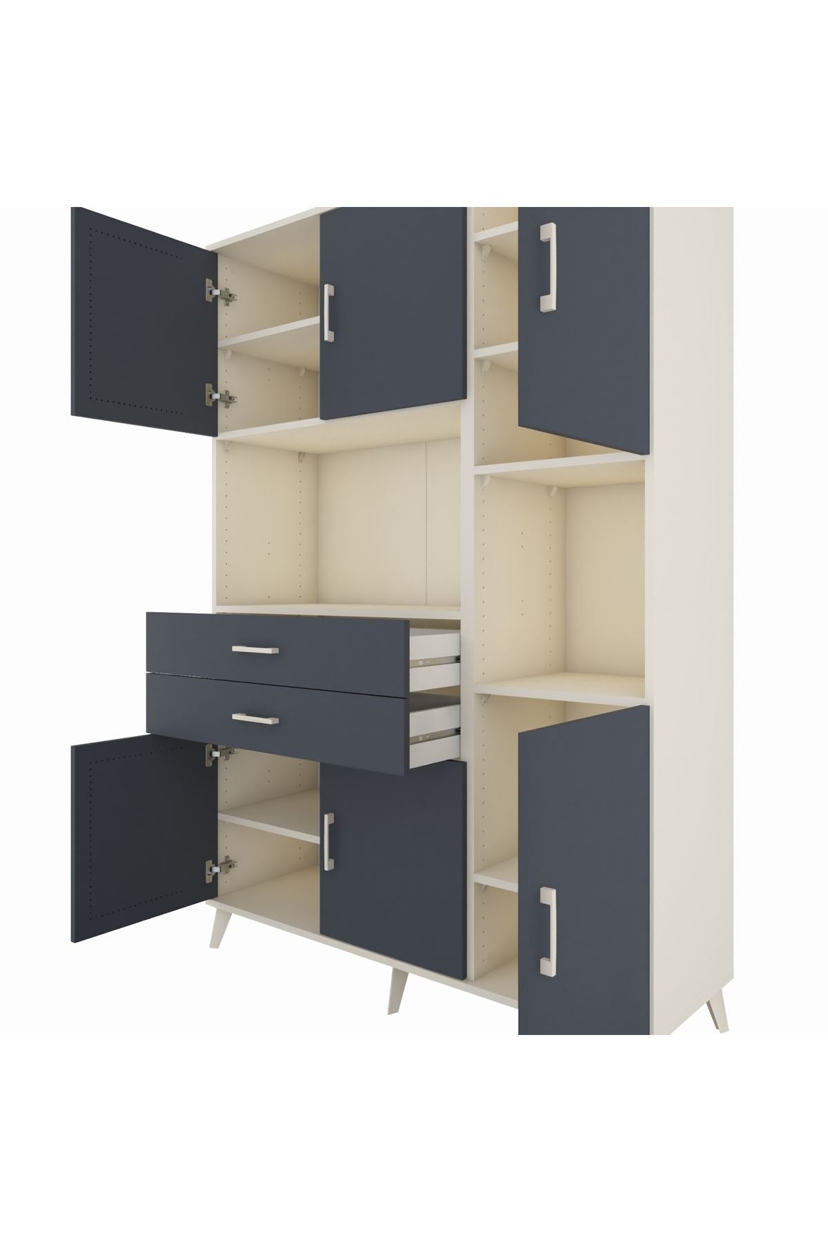 Hyperion Dolap 9 Raflı 2 Çekmeceli 6 Kapaklı 132x44x195 Aytaşı-Antrasit/Antrasit