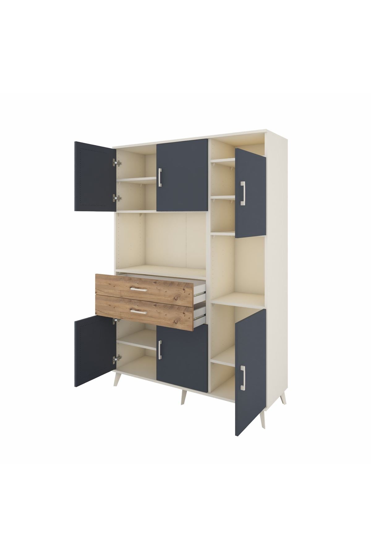 Hyperion Dolap 9 Raflı 2 Çekmeceli 6 Kapaklı 132x44x195 Aytaşı-Antrasit/Çam