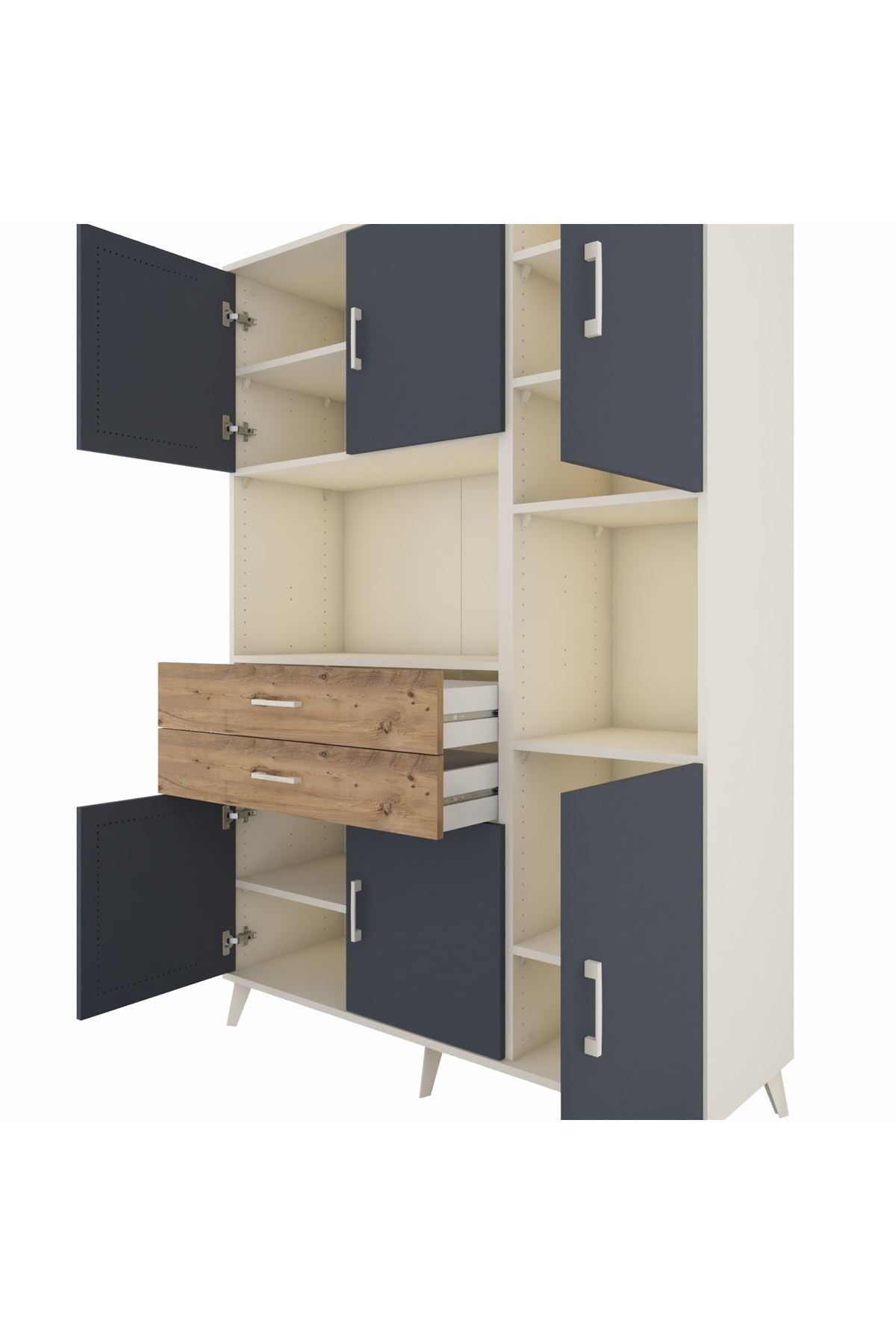 Hyperion Dolap 9 Raflı 2 Çekmeceli 6 Kapaklı 132x44x195 Aytaşı-Antrasit/Çam