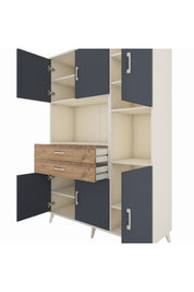 Hyperion Dolap 9 Raflı 2 Çekmeceli 6 Kapaklı 132x44x195 Aytaşı-Antrasit/Çam