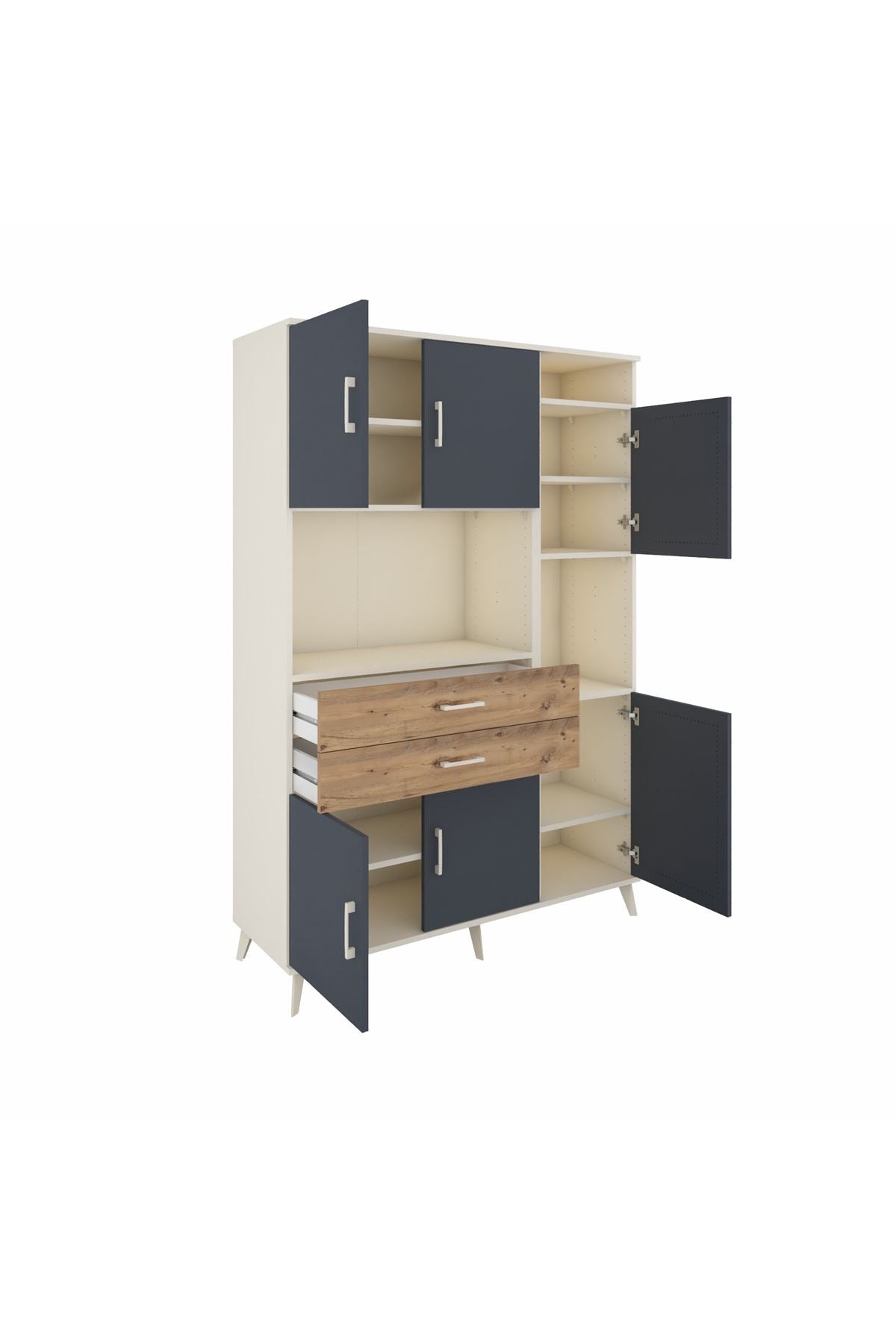 Hyperion Dolap 9 Raflı 2 Çekmeceli 6 Kapaklı 132x44x195 Aytaşı-Antrasit/Çam