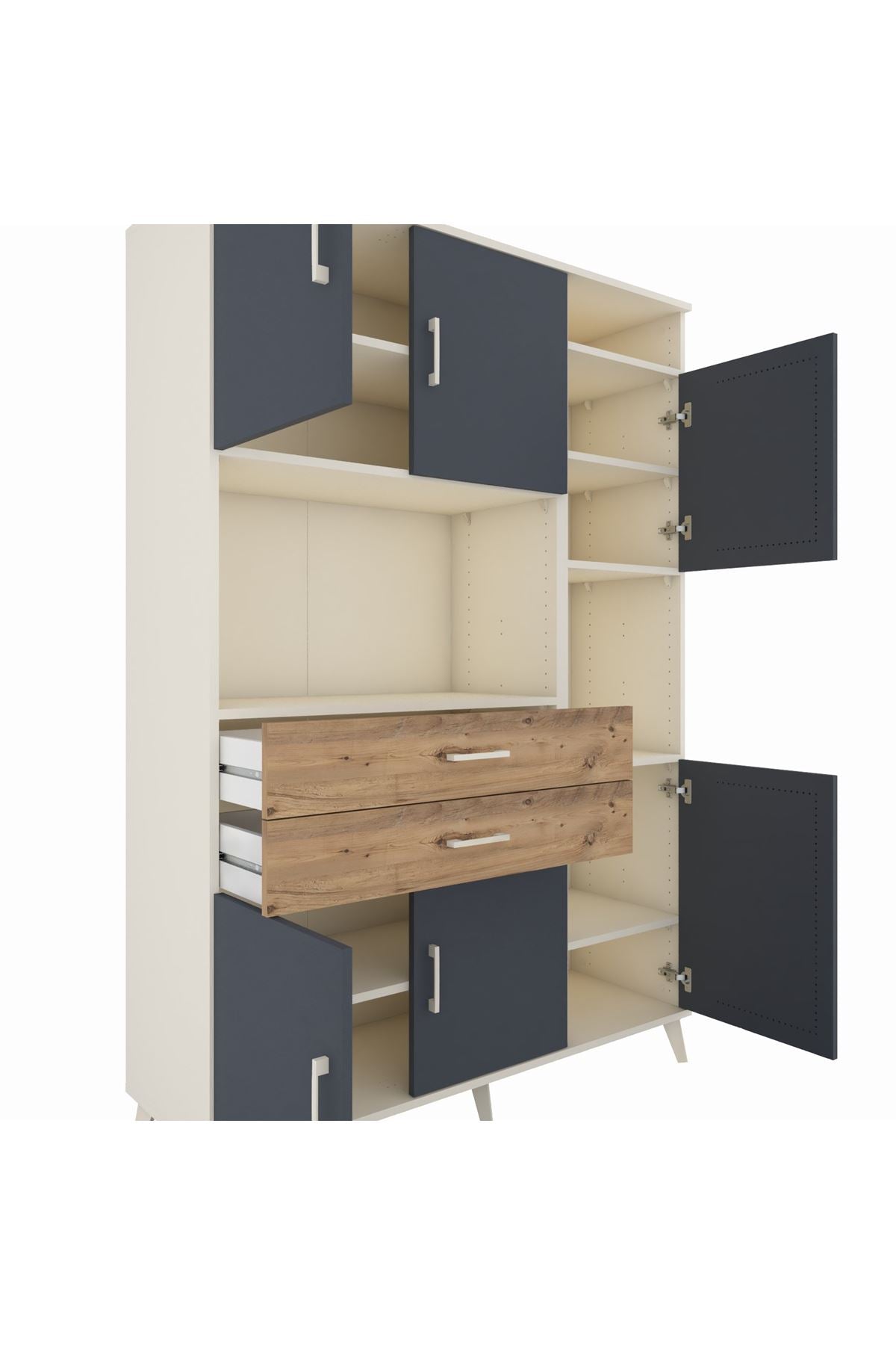 Hyperion Dolap 9 Raflı 2 Çekmeceli 6 Kapaklı 132x44x195 Aytaşı-Antrasit/Çam