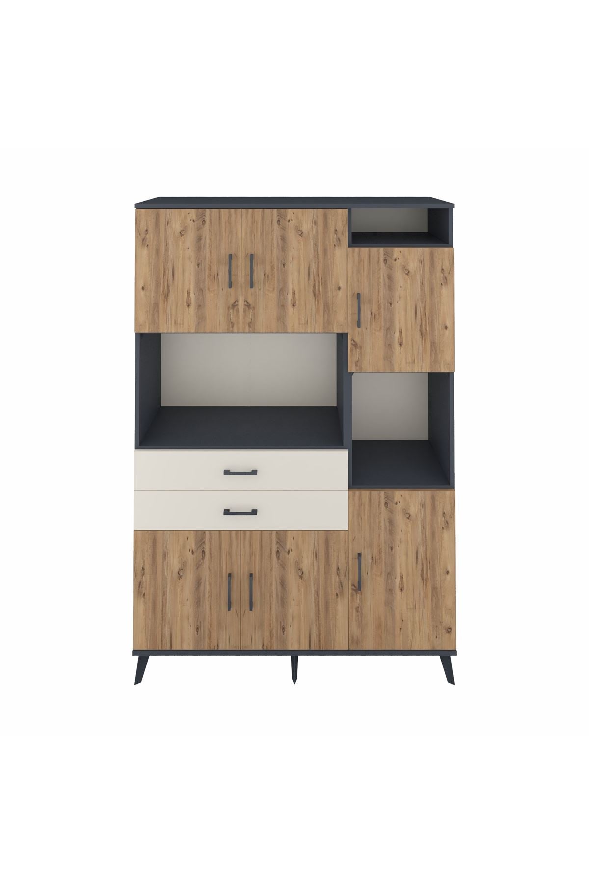 Hyperion Dolap 9 Raflı 2 Çekmeceli 6 Kapaklı 132x44x195 Antrasit-Çam/Aytaşı