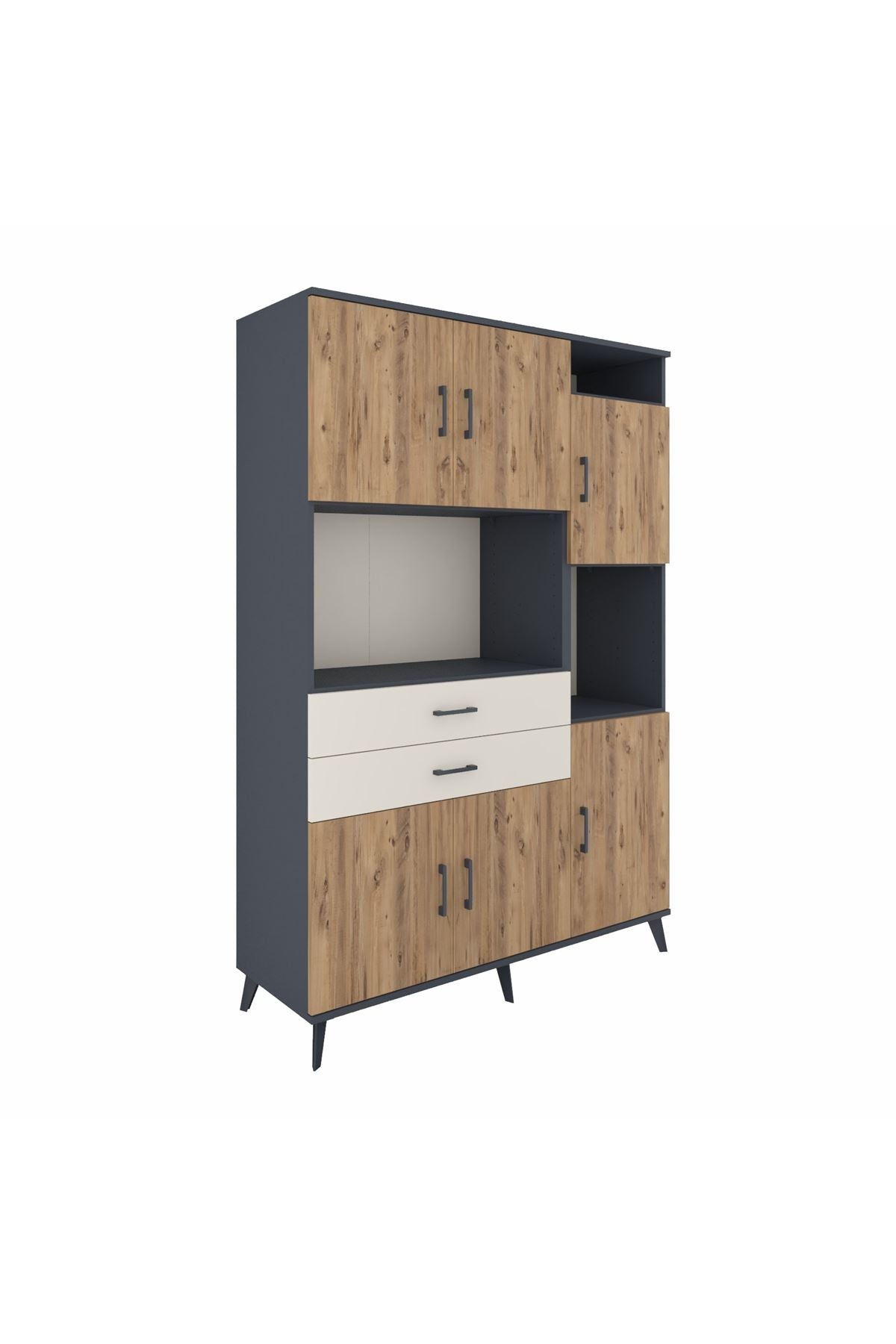 Hyperion Dolap 9 Raflı 2 Çekmeceli 6 Kapaklı 132x44x195 Antrasit-Çam/Aytaşı