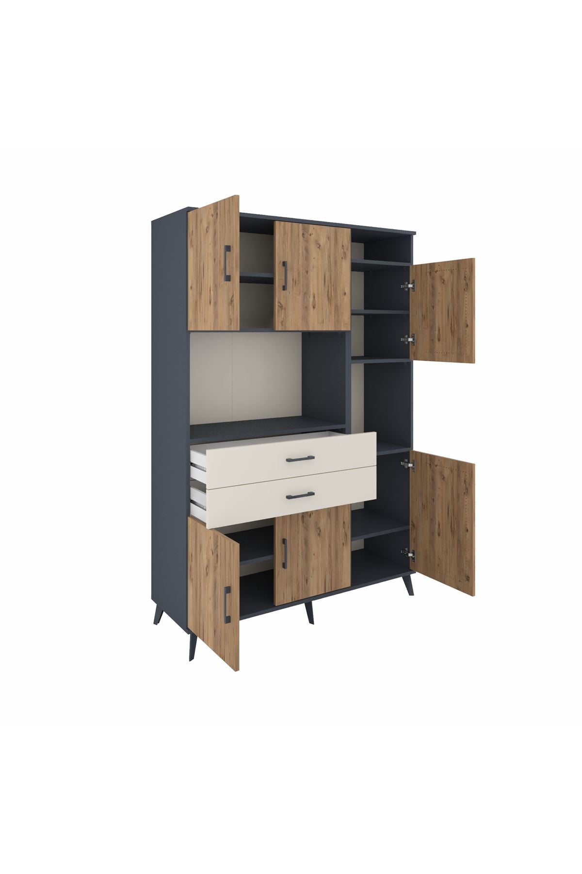 Hyperion Dolap 9 Raflı 2 Çekmeceli 6 Kapaklı 132x44x195 Antrasit-Çam/Aytaşı