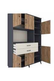 Hyperion Dolap 9 Raflı 2 Çekmeceli 6 Kapaklı 132x44x195 Antrasit-Çam/Aytaşı