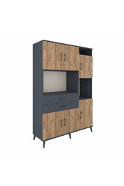 Hyperion Dolap 9 Raflı 2 Çekmeceli 6 Kapaklı 132x44x195 Antrasit-Çam/Antrasit