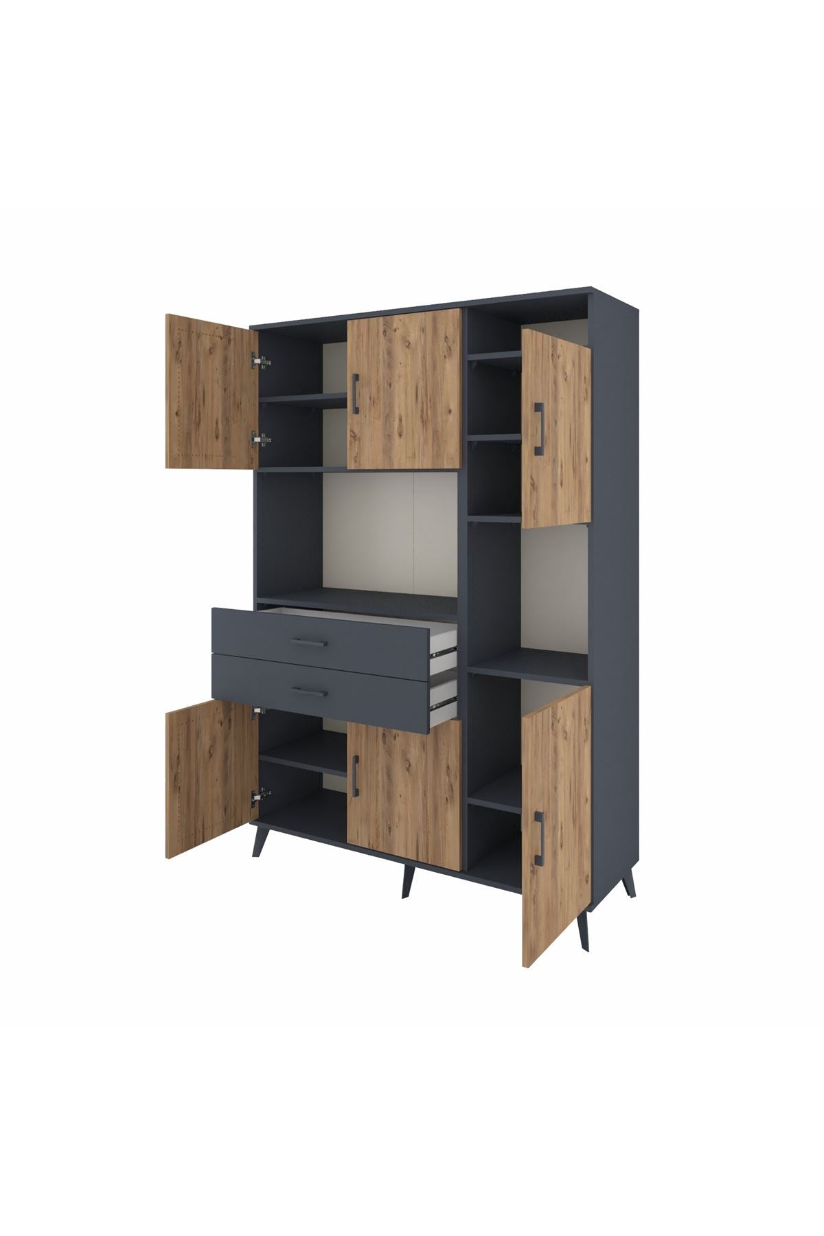 Hyperion Dolap 9 Raflı 2 Çekmeceli 6 Kapaklı 132x44x195 Antrasit-Çam/Antrasit