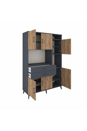 Hyperion Dolap 9 Raflı 2 Çekmeceli 6 Kapaklı 132x44x195 Antrasit-Çam/Antrasit