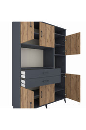 Hyperion Dolap 9 Raflı 2 Çekmeceli 6 Kapaklı 132x44x195 Antrasit-Çam/Antrasit