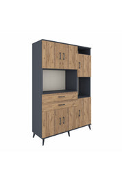 Hyperion Dolap 9 Raflı 2 Çekmeceli 6 Kapaklı 132x44x195 Antrasit-Çam/Çam