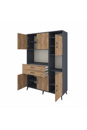 Hyperion Dolap 9 Raflı 2 Çekmeceli 6 Kapaklı 132x44x195 Antrasit-Çam/Çam