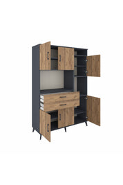 Hyperion Dolap 9 Raflı 2 Çekmeceli 6 Kapaklı 132x44x195 Antrasit-Çam/Çam