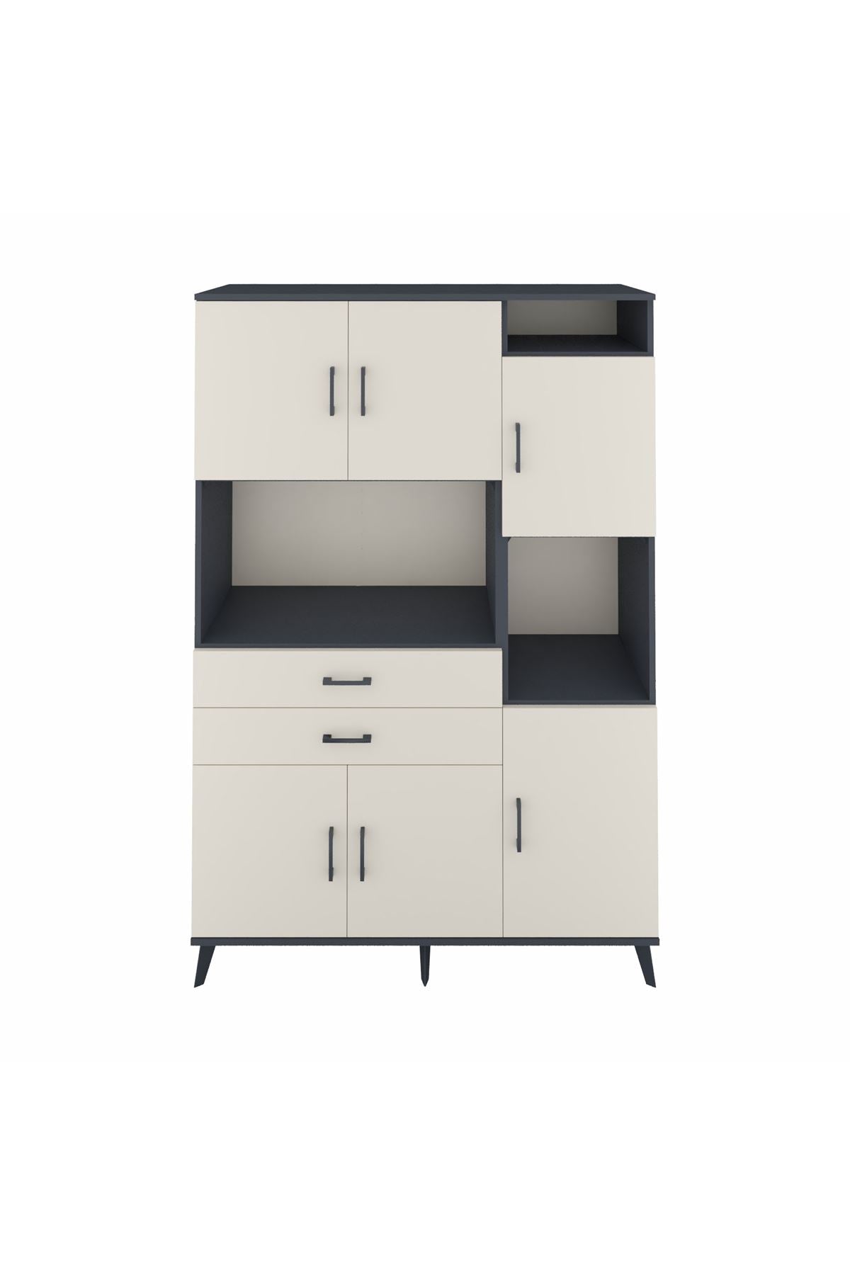 Hyperion Dolap 9 Raflı 2 Çekmeceli 6 Kapaklı 132x44x195 Antrasit-Aytaşı/Aytaşı