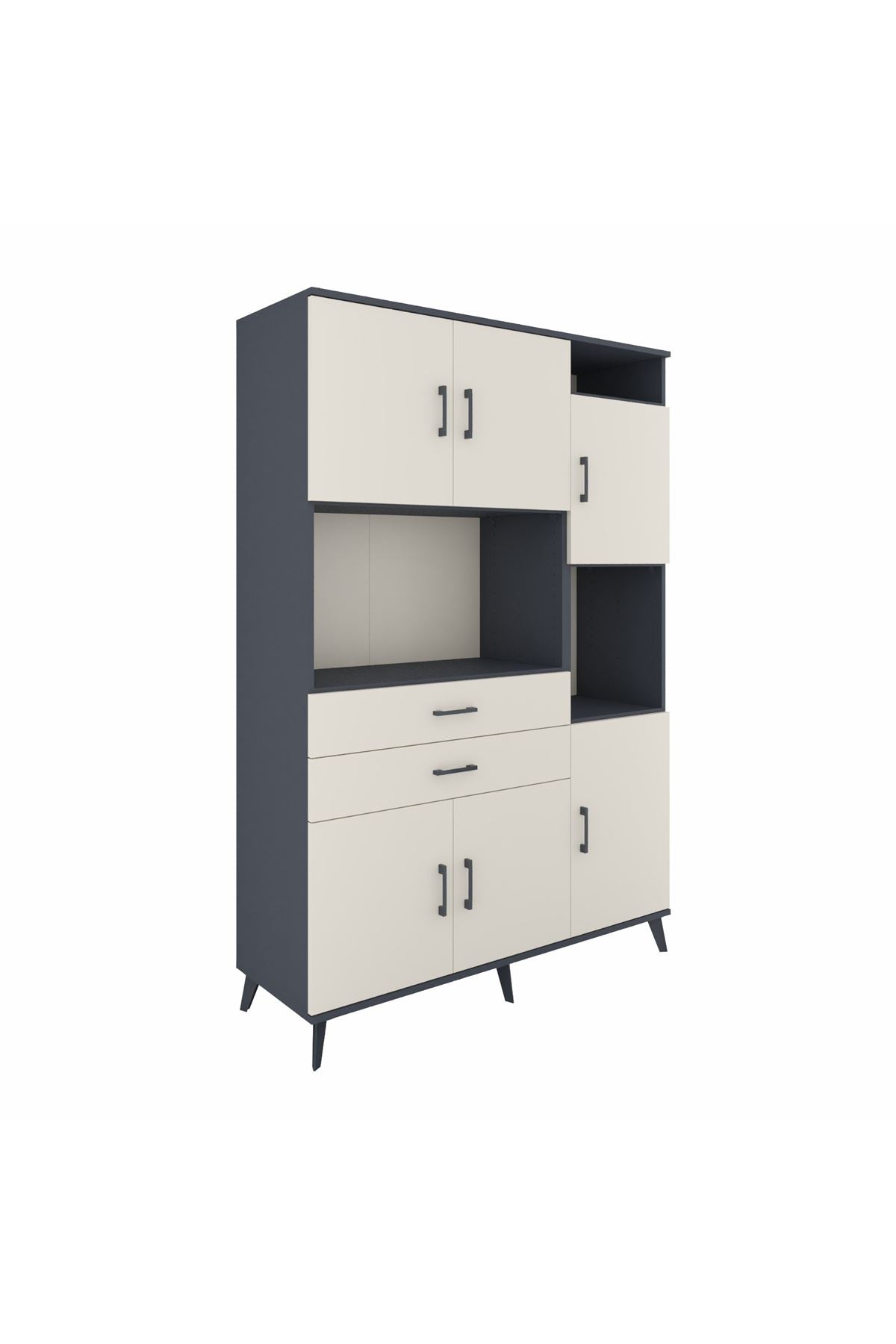 Hyperion Dolap 9 Raflı 2 Çekmeceli 6 Kapaklı 132x44x195 Antrasit-Aytaşı/Aytaşı