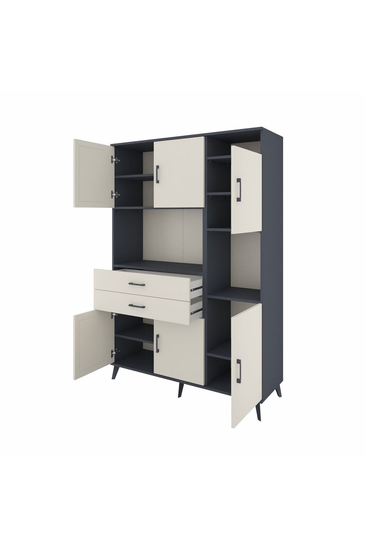 Hyperion Dolap 9 Raflı 2 Çekmeceli 6 Kapaklı 132x44x195 Antrasit-Aytaşı/Aytaşı