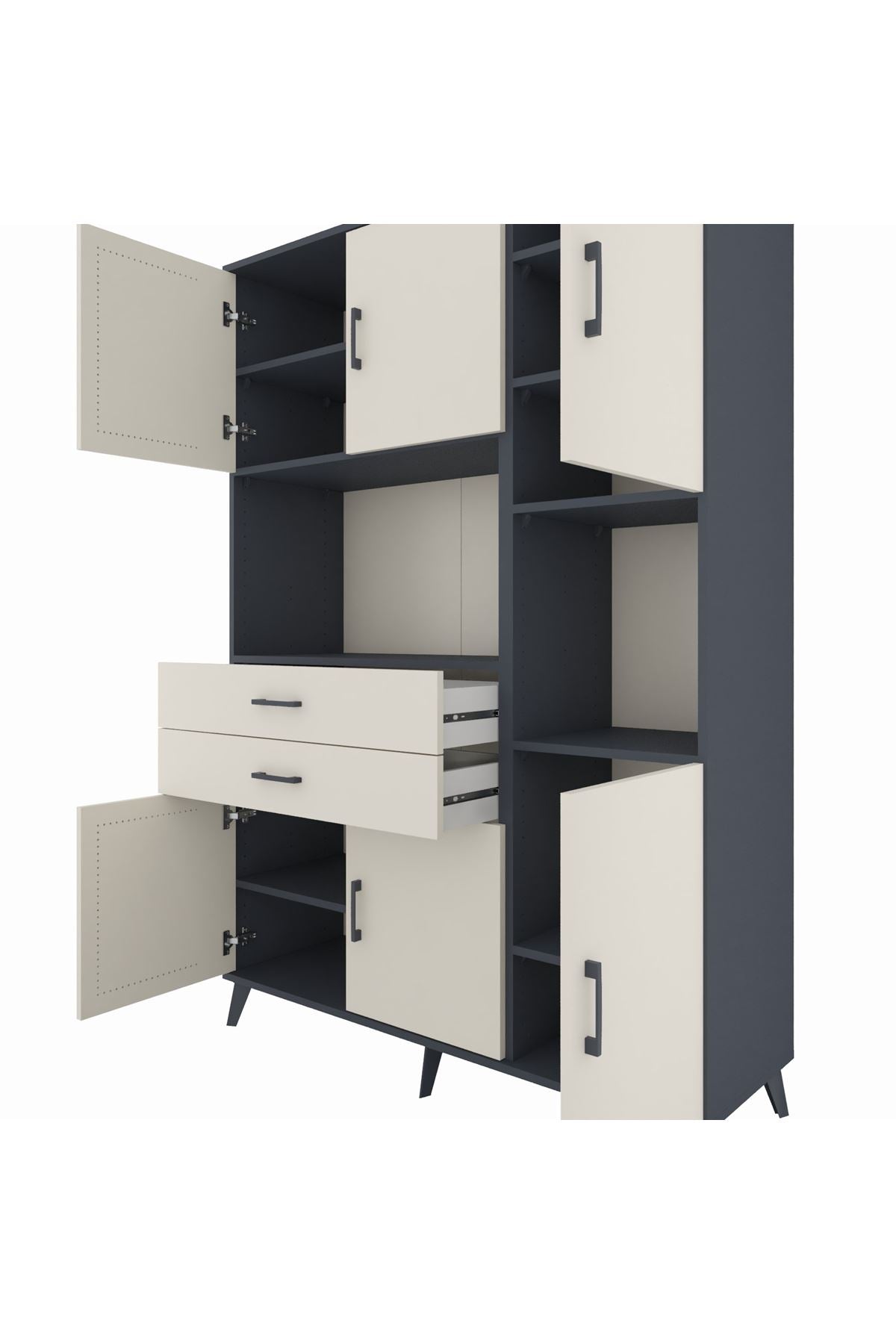 Hyperion Dolap 9 Raflı 2 Çekmeceli 6 Kapaklı 132x44x195 Antrasit-Aytaşı/Aytaşı