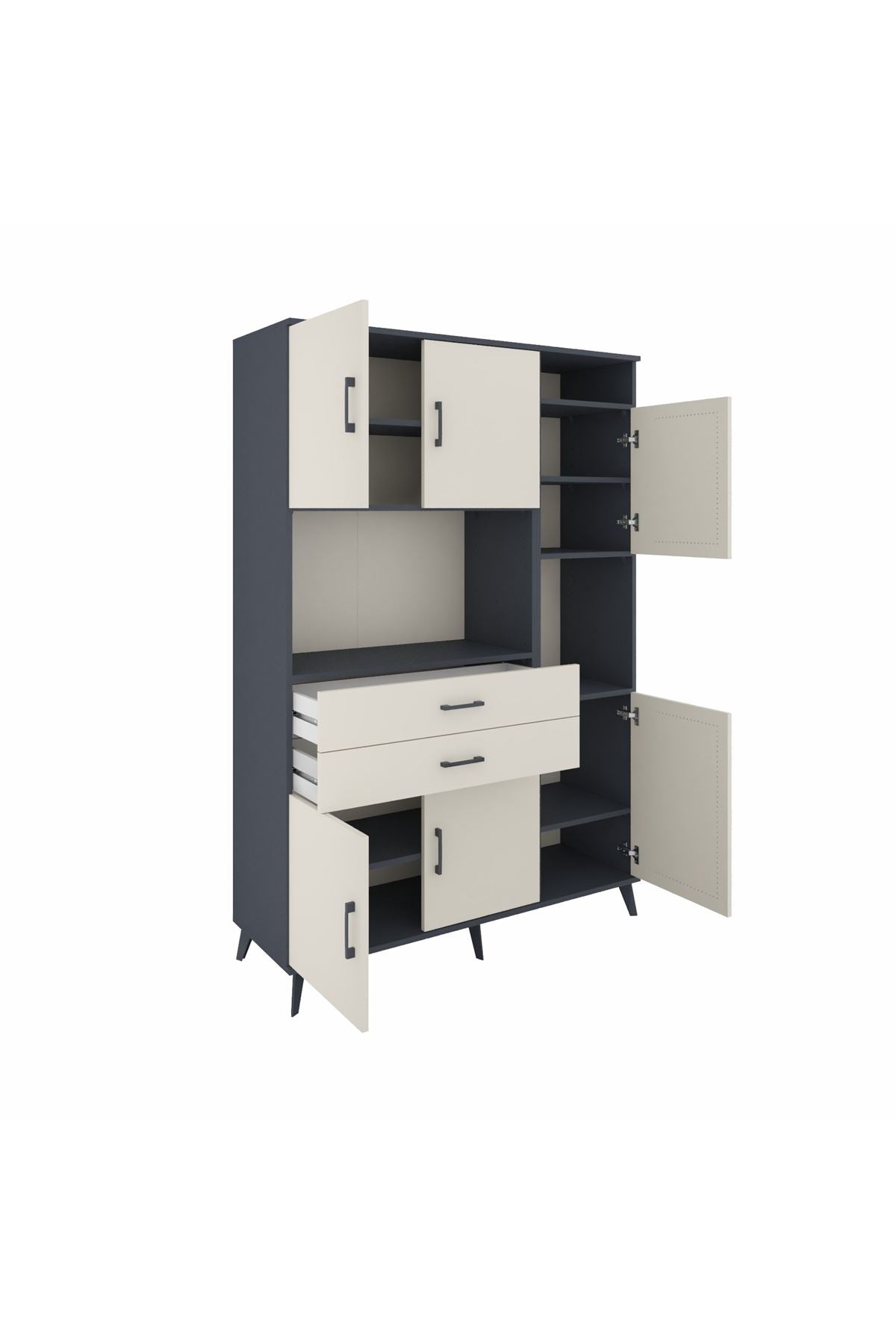 Hyperion Dolap 9 Raflı 2 Çekmeceli 6 Kapaklı 132x44x195 Antrasit-Aytaşı/Aytaşı