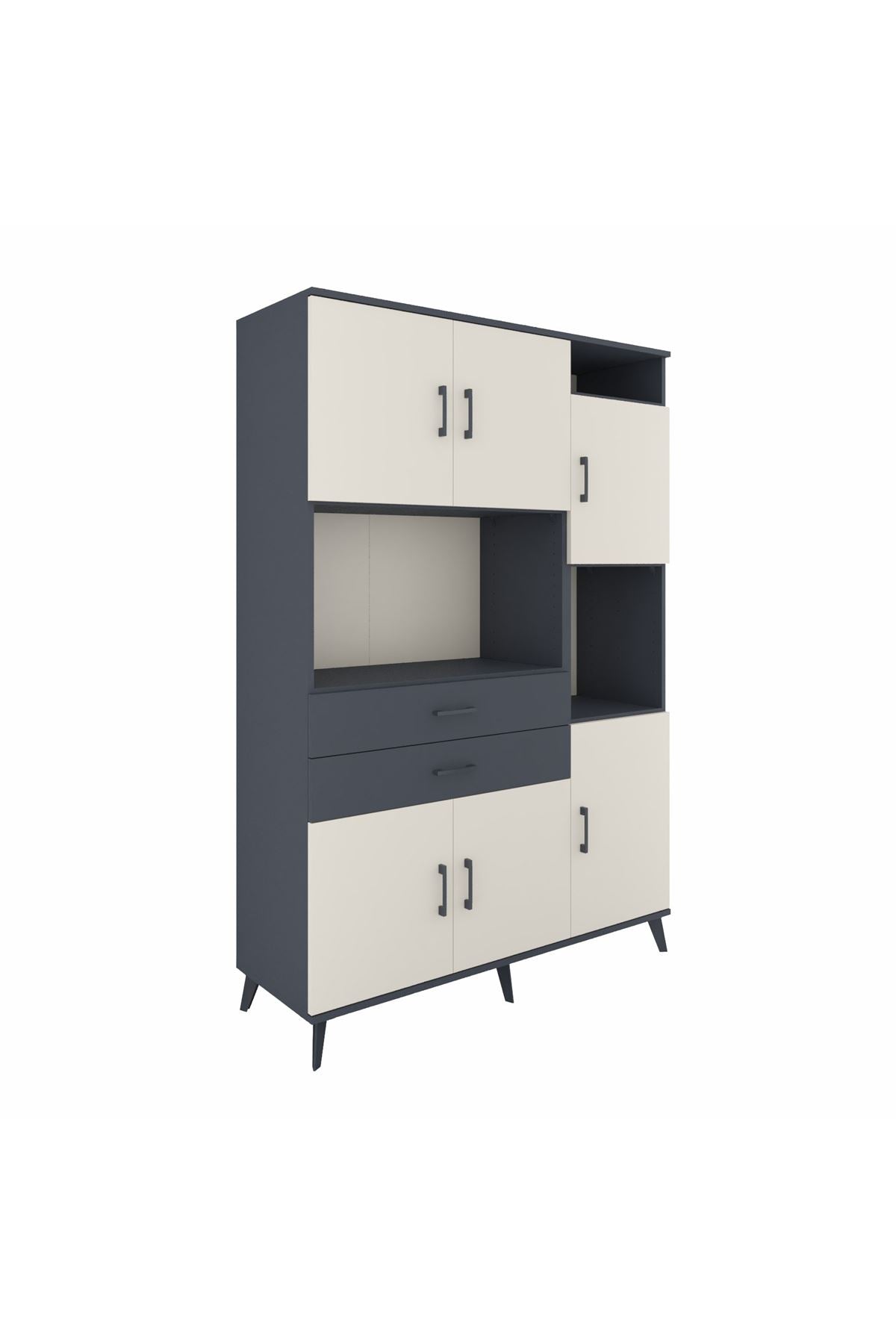 Hyperion Dolap 9 Raflı 2 Çekmeceli 6 Kapaklı 132x44x195 Antrasit-Aytaşı/Antrasit