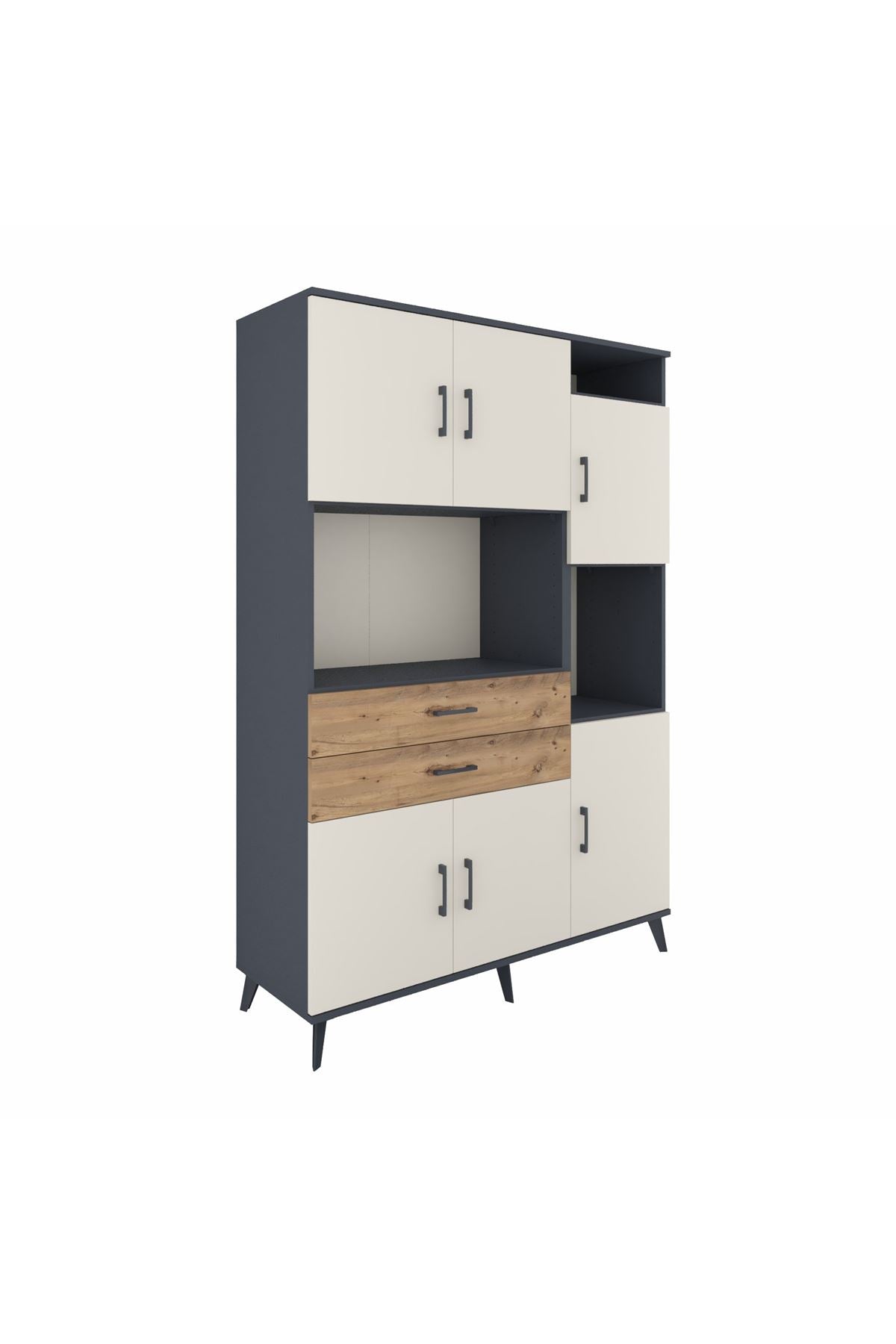 Hyperion Dolap 9 Raflı 2 Çekmeceli 6 Kapaklı 132x44x195 Antrasit-Aytaşı/Çam