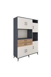 Hyperion Dolap 9 Raflı 2 Çekmeceli 6 Kapaklı 132x44x195 Antrasit-Aytaşı/Çam