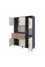 Hyperion Dolap 9 Raflı 2 Çekmeceli 6 Kapaklı 132x44x195 Antrasit-Aytaşı/Çam