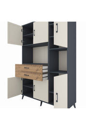 Hyperion Dolap 9 Raflı 2 Çekmeceli 6 Kapaklı 132x44x195 Antrasit-Aytaşı/Çam