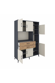 Hyperion Dolap 9 Raflı 2 Çekmeceli 6 Kapaklı 132x44x195 Antrasit-Aytaşı/Çam
