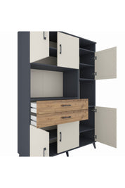 Hyperion Dolap 9 Raflı 2 Çekmeceli 6 Kapaklı 132x44x195 Antrasit-Aytaşı/Çam