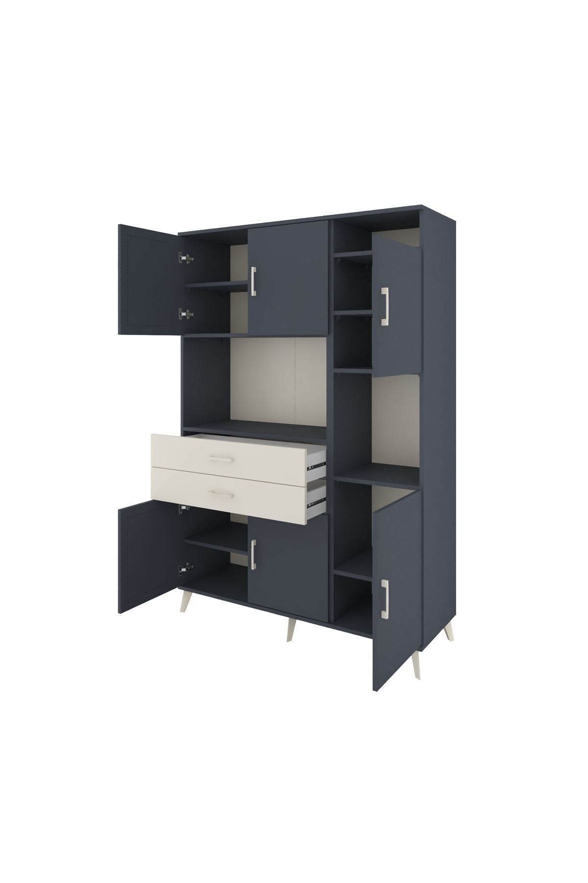 Hyperion Dolap 9 Raflı 2 Çekmeceli 6 Kapaklı 132x44x195 Antrasit-Antrasit/Aytaşı