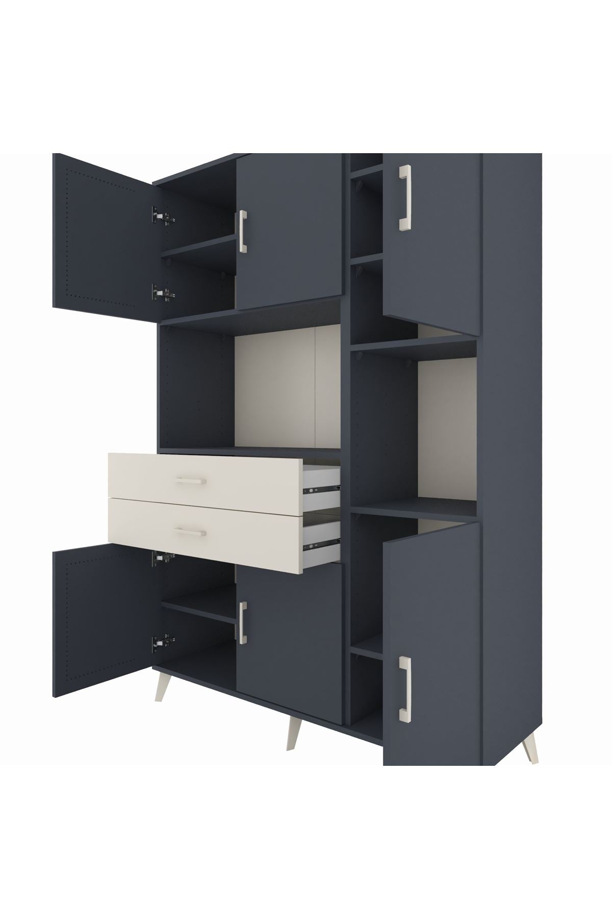 Hyperion Dolap 9 Raflı 2 Çekmeceli 6 Kapaklı 132x44x195 Antrasit-Antrasit/Aytaşı