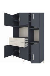 Hyperion Dolap 9 Raflı 2 Çekmeceli 6 Kapaklı 132x44x195 Antrasit-Antrasit/Aytaşı