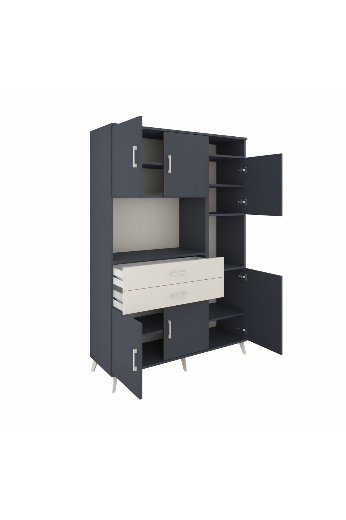 Hyperion Dolap 9 Raflı 2 Çekmeceli 6 Kapaklı 132x44x195 Antrasit-Antrasit/Aytaşı