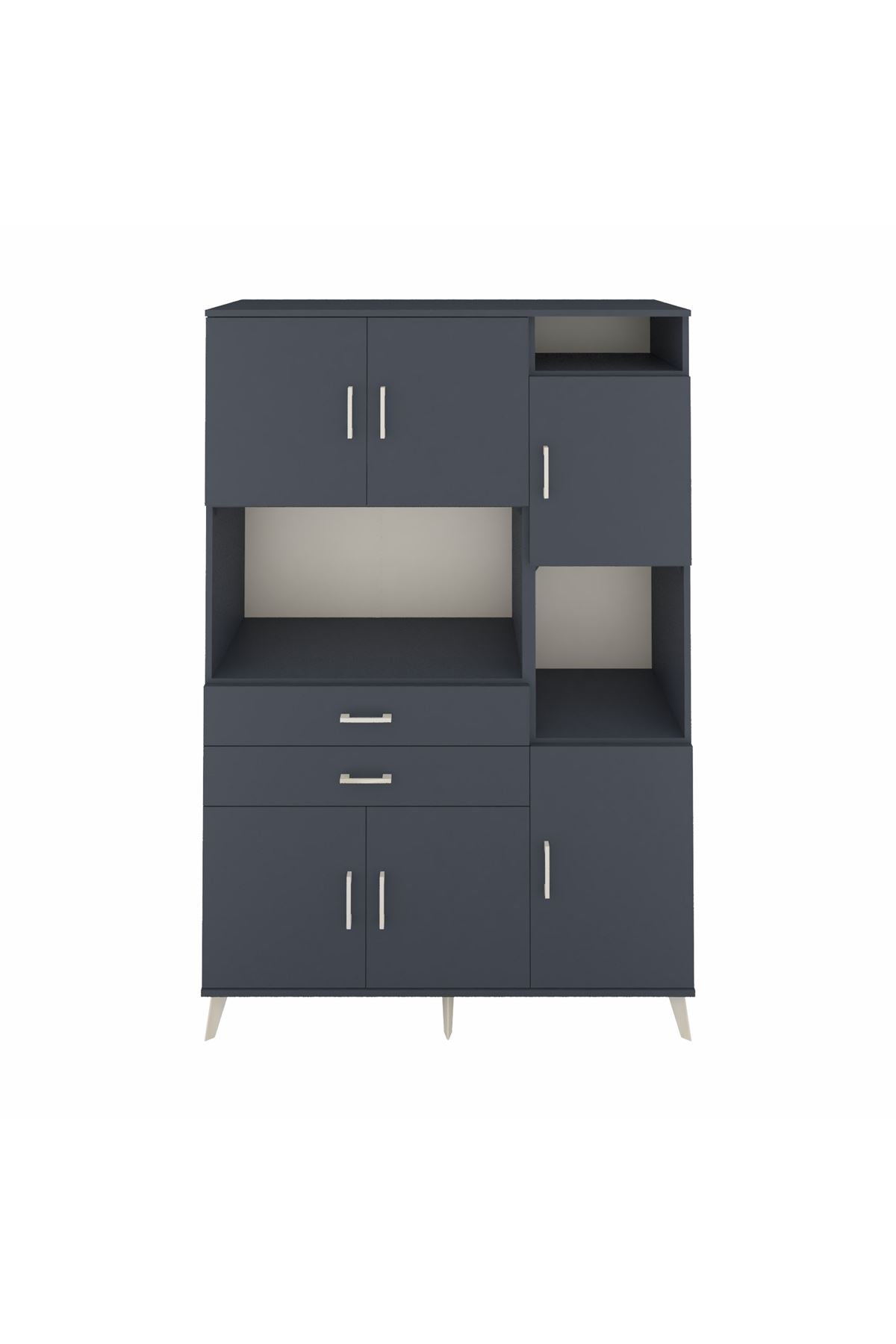 Hyperion Dolap 9 Raflı 2 Çekmeceli 6 Kapaklı 132x44x195 Antrasit-Antrasit/Antrasit