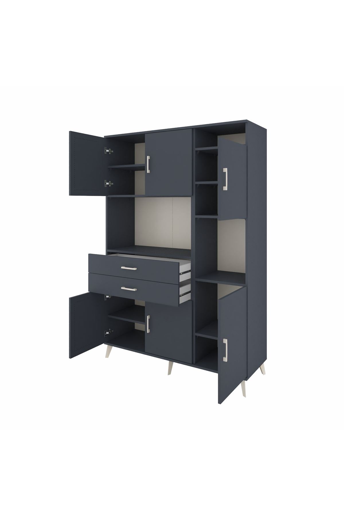 Hyperion Dolap 9 Raflı 2 Çekmeceli 6 Kapaklı 132x44x195 Antrasit-Antrasit/Antrasit